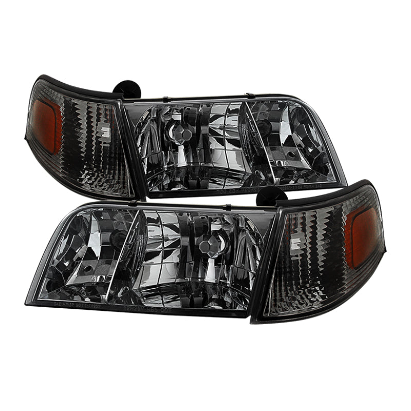 9031045 Xtune Crown Victoria Crystal Headlights w/ Corner Lights Set Smoked HD