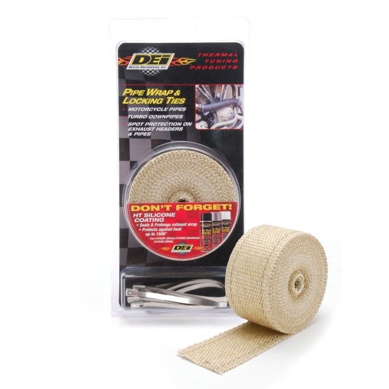 DEI 10122 Exhaust Wrap Kit - Pipe Wrap and Locking Tie - Tan