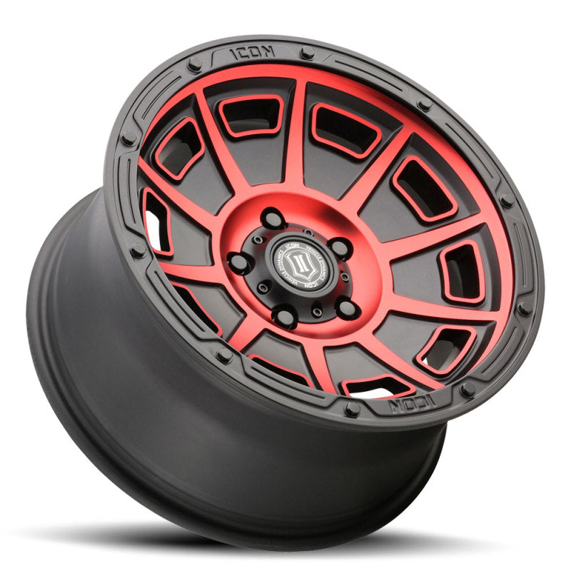 ICON 3017857345SBRT fits Victory 17x8.5 5x5 -6mm Offset 4.5in BS Satin Black w/Red Tint Wheel