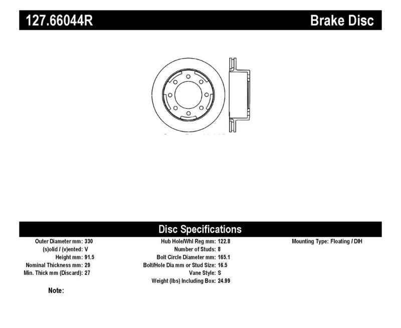 Stoptech 127.66044R 03-06/08-09 Chevy Avalanche 2500 / 04-09 Silverado 3500 4WD/06-09 2WD (Single Rear Wheel)