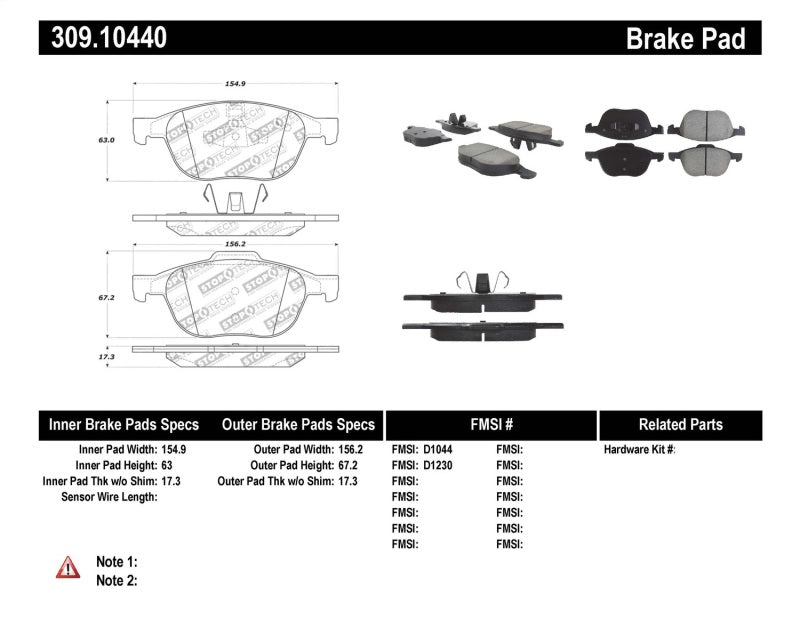 Stoptech 309.1044 Performance 04-09 Mazda 3 Front Brake Pads