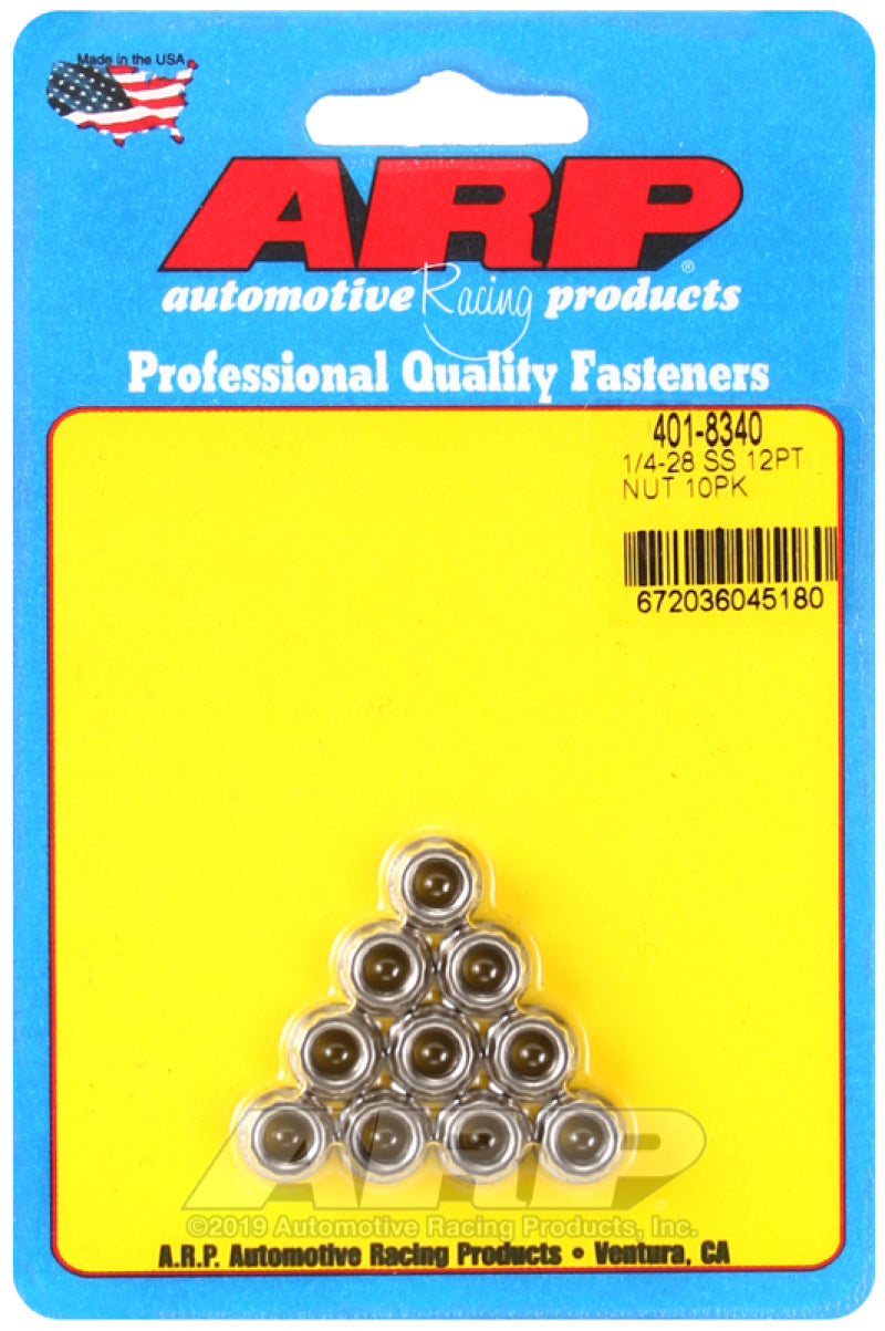 ARP 401-8340 1/4-20in SS 12pt Nut Kit (10/pkg)