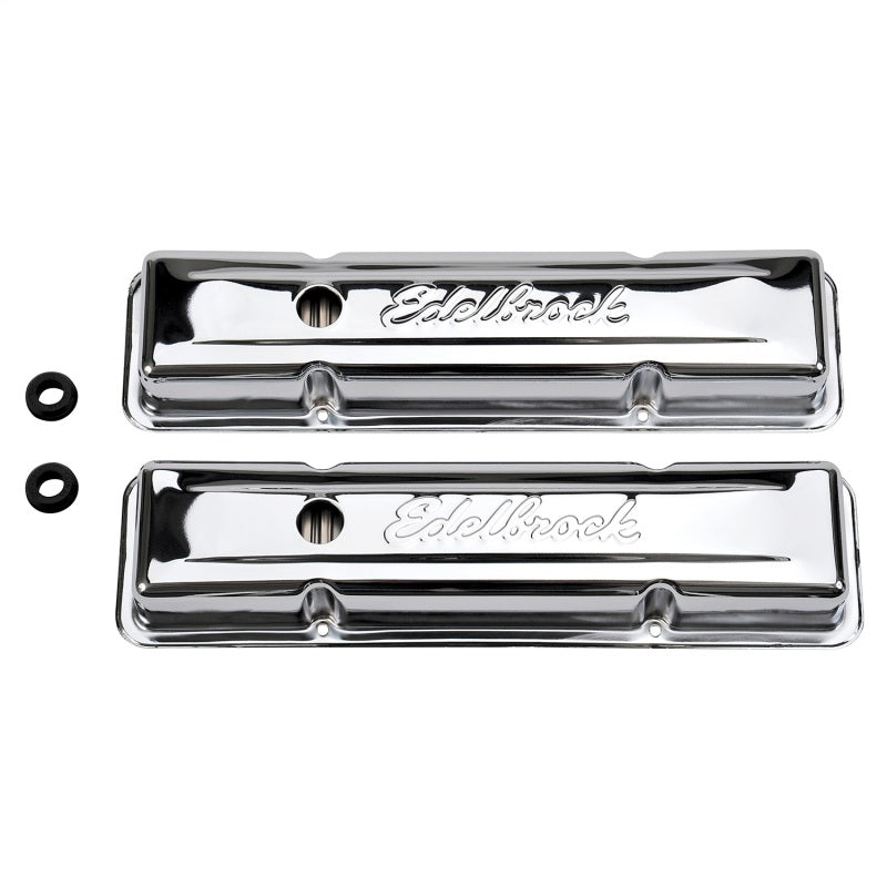Edelbrock 4449 Valve Cover Signature Series fits Chevrolet 1959-1986 262-400 CI V8 Low Chrome