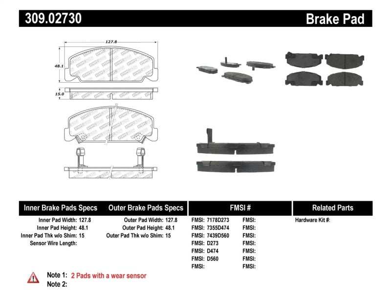 Stoptech 309.0273 Performance 93-00 fits Honda Civic DX w/ Rr Drum Brakes Front Brake Pads