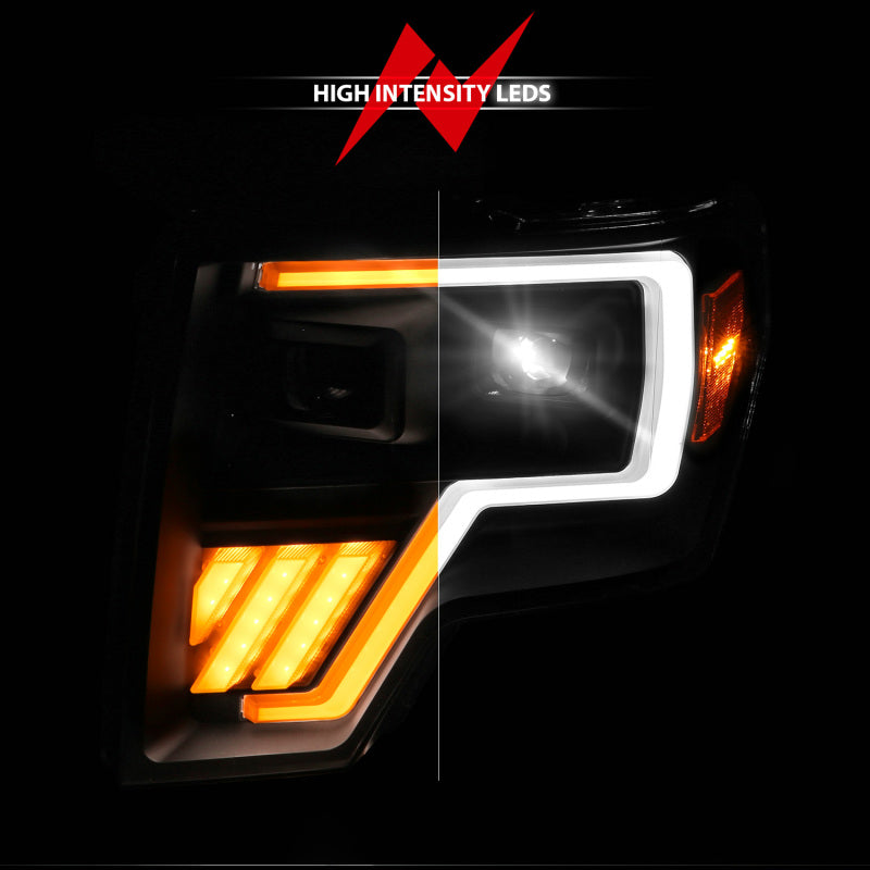 ANZO 09-14 Ford F-150 (Factory Halogen Model ONLY) Full LED Proj Headlights Init/SeqSig Black - Pair