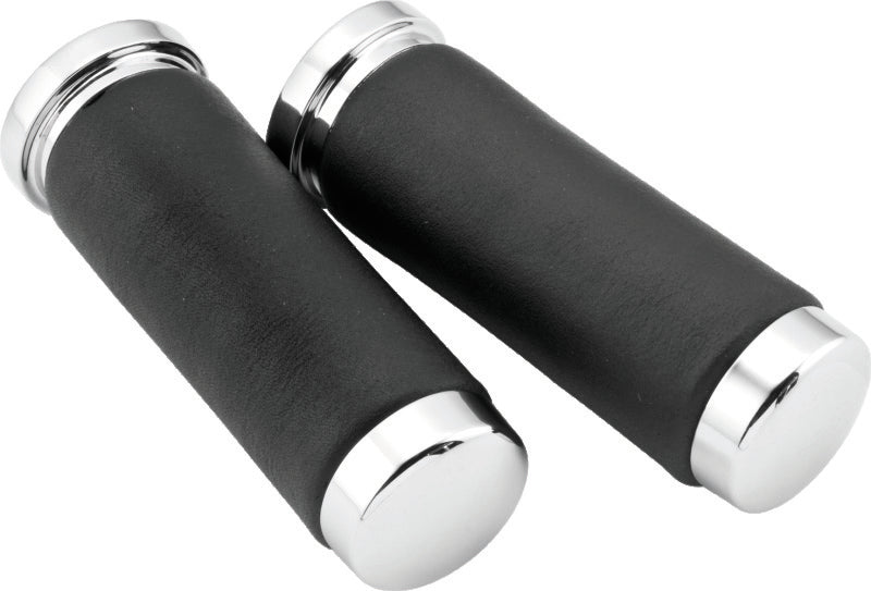 Bikers Choice 482549 Chrome & Leather 1 Inch Grips Universal Pr