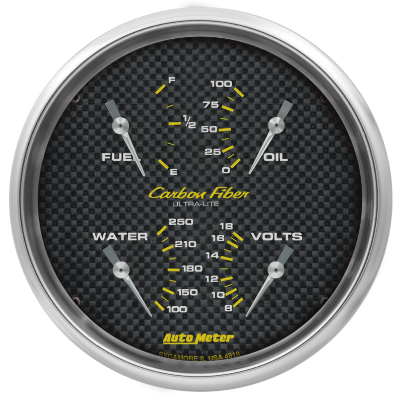 AutoMeter 4819 AutoMeter Carbon Fiber Quad Gauge 5in. 0 Ohm (E) - 90 Ohm (F) Electric