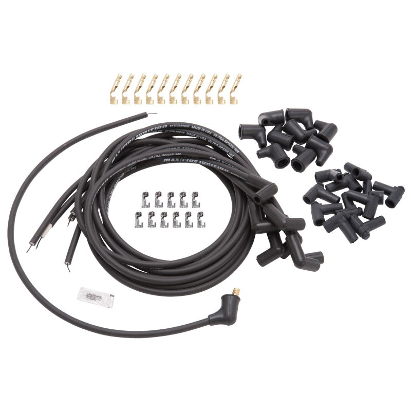 Edelbrock 22701 Spark Plug Wire Set Universal 90 Deg Boots 500 Ohm Resistance 8 65mm Black Wire (Set of 9)
