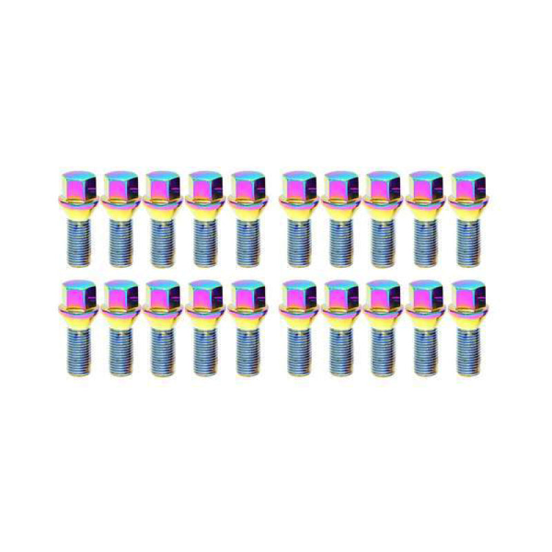 Wheel Mate 40591N Mevius Lug Bolt Set of 20 - Neon Chrome 14x1.25 27mm Cone 60 D
