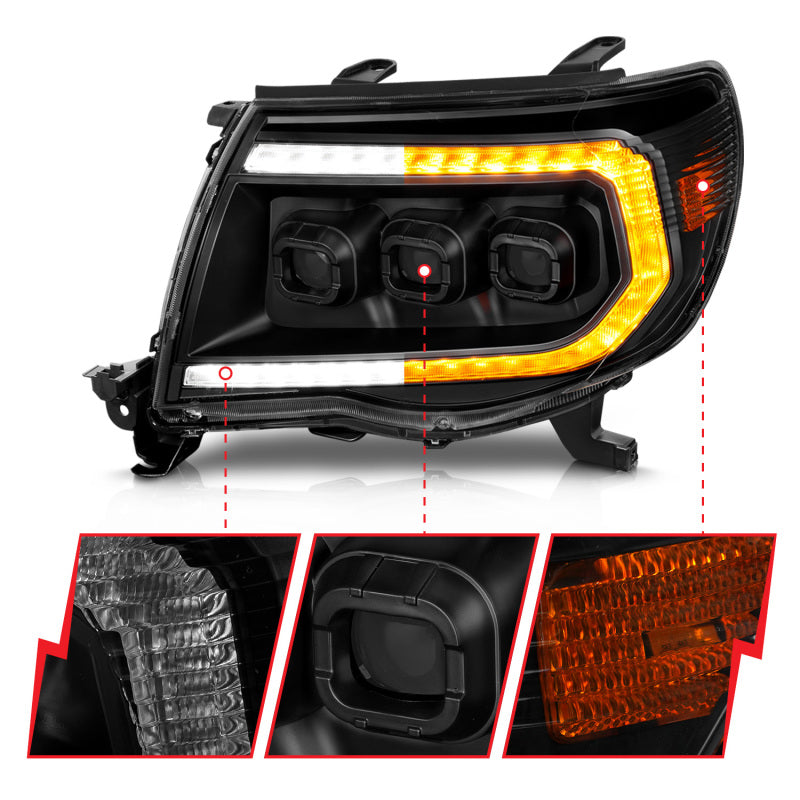 ANZO 111640A 05-11 fits Toyota Tacoma Full LED Projector Headlights White DRL/Init/SeqSig Black - Pair