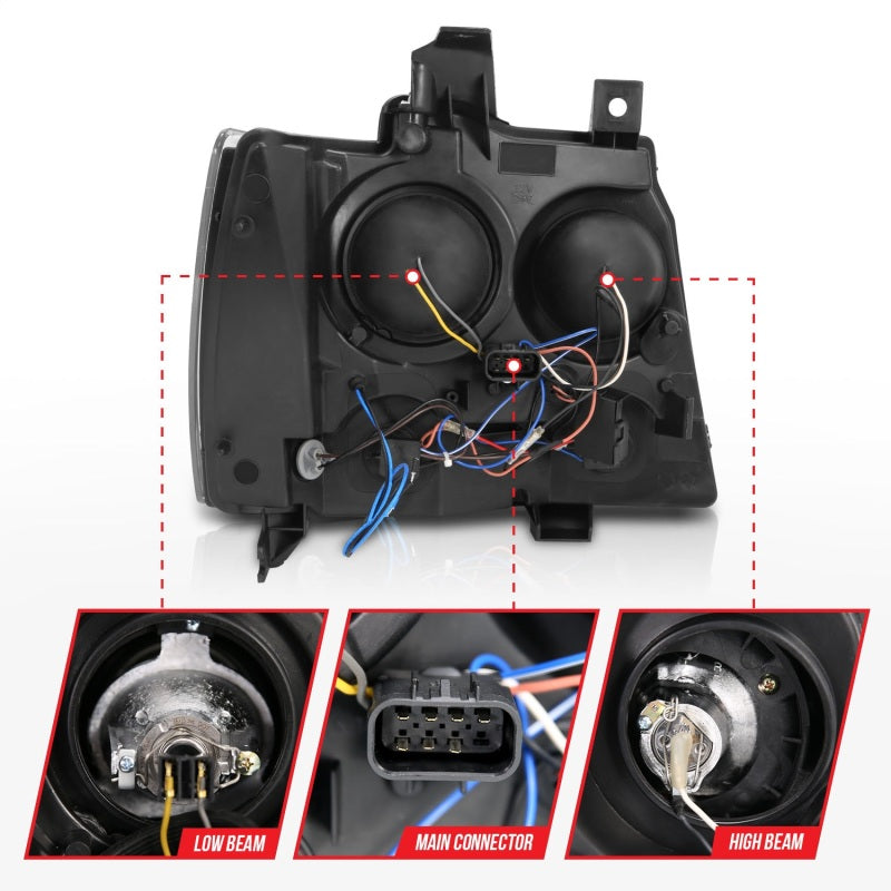 ANZO 111109 2013 fits Chevrolet 07-20 Avalanche Projector Headlights w/ Halo Black (CCFL)