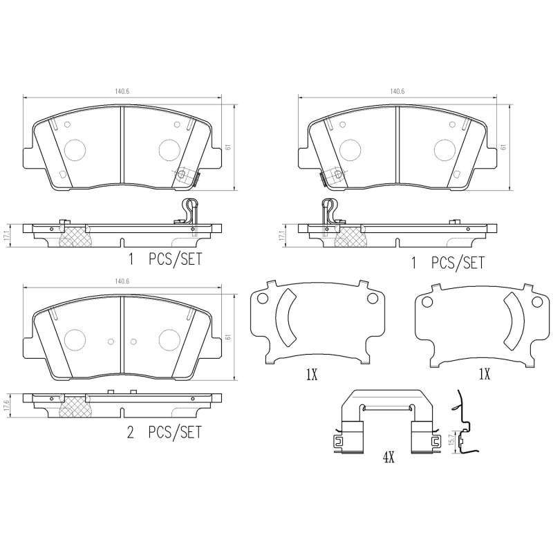 Brembo OE P30108N Brembo 18-21 Genesis G70/ fits Kia Stinger Front NAO Brake Pad