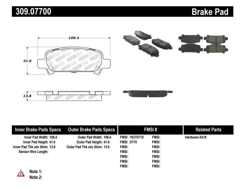 Stoptech 309.077 Performance 02-03 WRX Rear Brake Pads