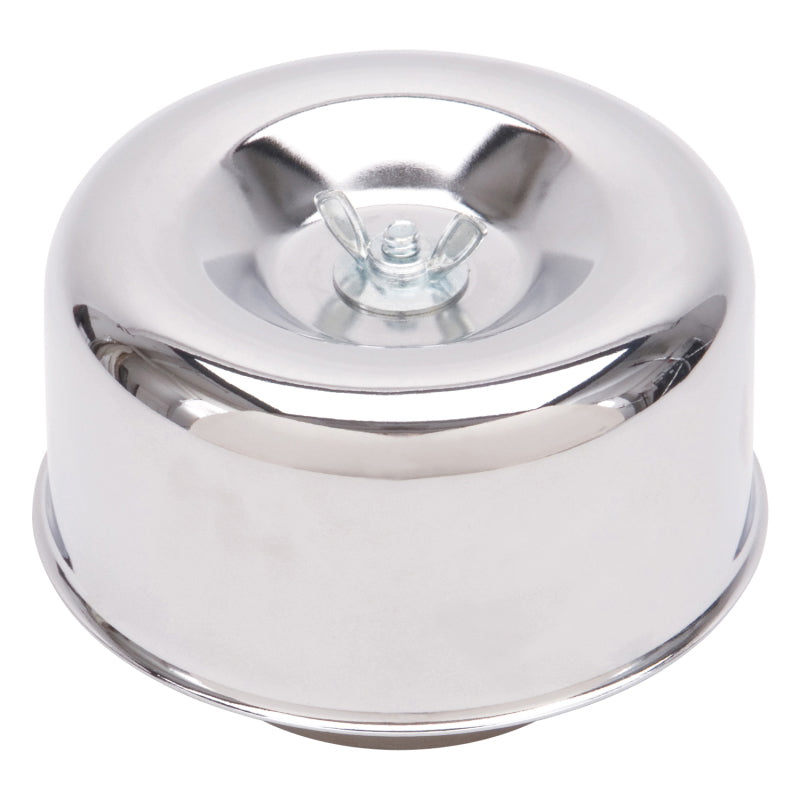 Edelbrock 1202 Air Cleaner 94 Series Round Steel Top 4 65In Dia X 3 125In 2 63In ID Raised Base Chrome