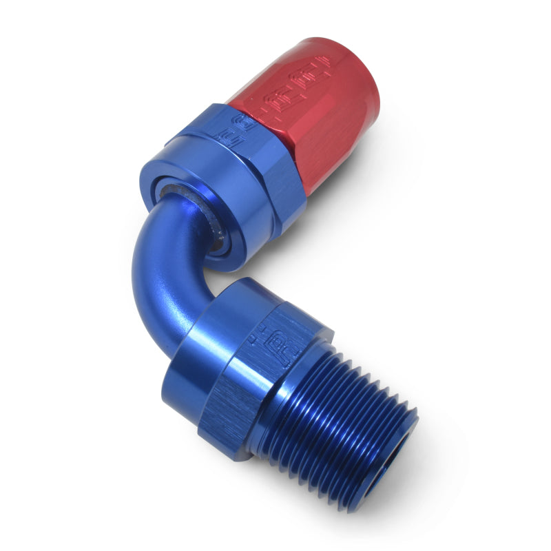 Russell 612120 Performance -10 AN Red/Blue 90 Deg Full Flow Swivel Pipe Thread Hose End (With 1/2in NPT)