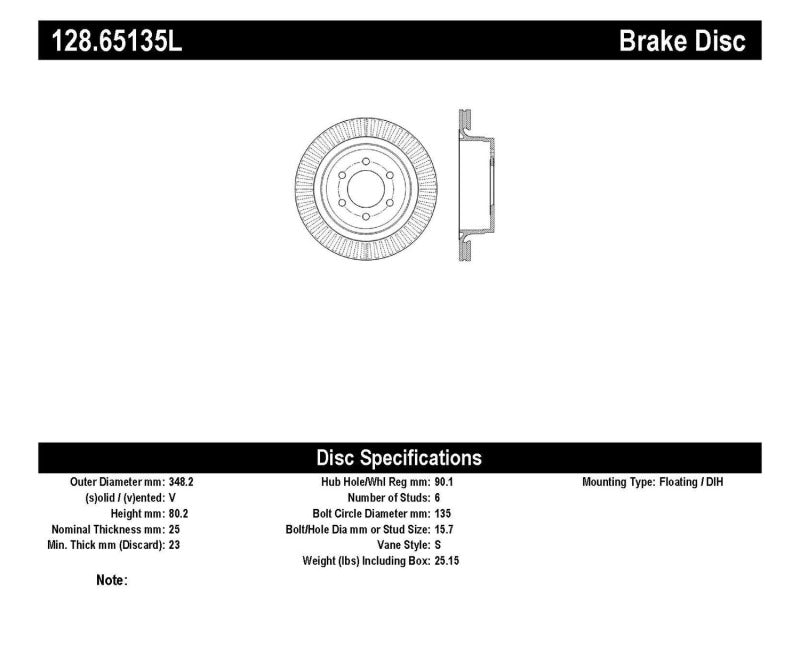Stoptech 128.65135L Drilled Sport Brake Rotor
