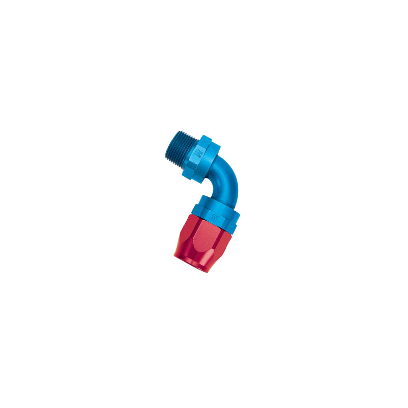 Russell 612180 Performance -6 AN Red/Blue 90 Degree Full Flow Swivel Pipe Thread Hose End (With 3/8in NPT)