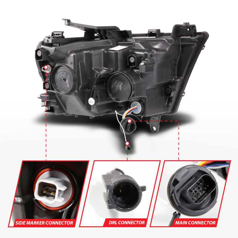 ANZO 111628A-L 19-24 fits RAM 1500 (New Body/OE Halogen) Full LED Proj Headlights DRL/SeqSig Black - Driver Side