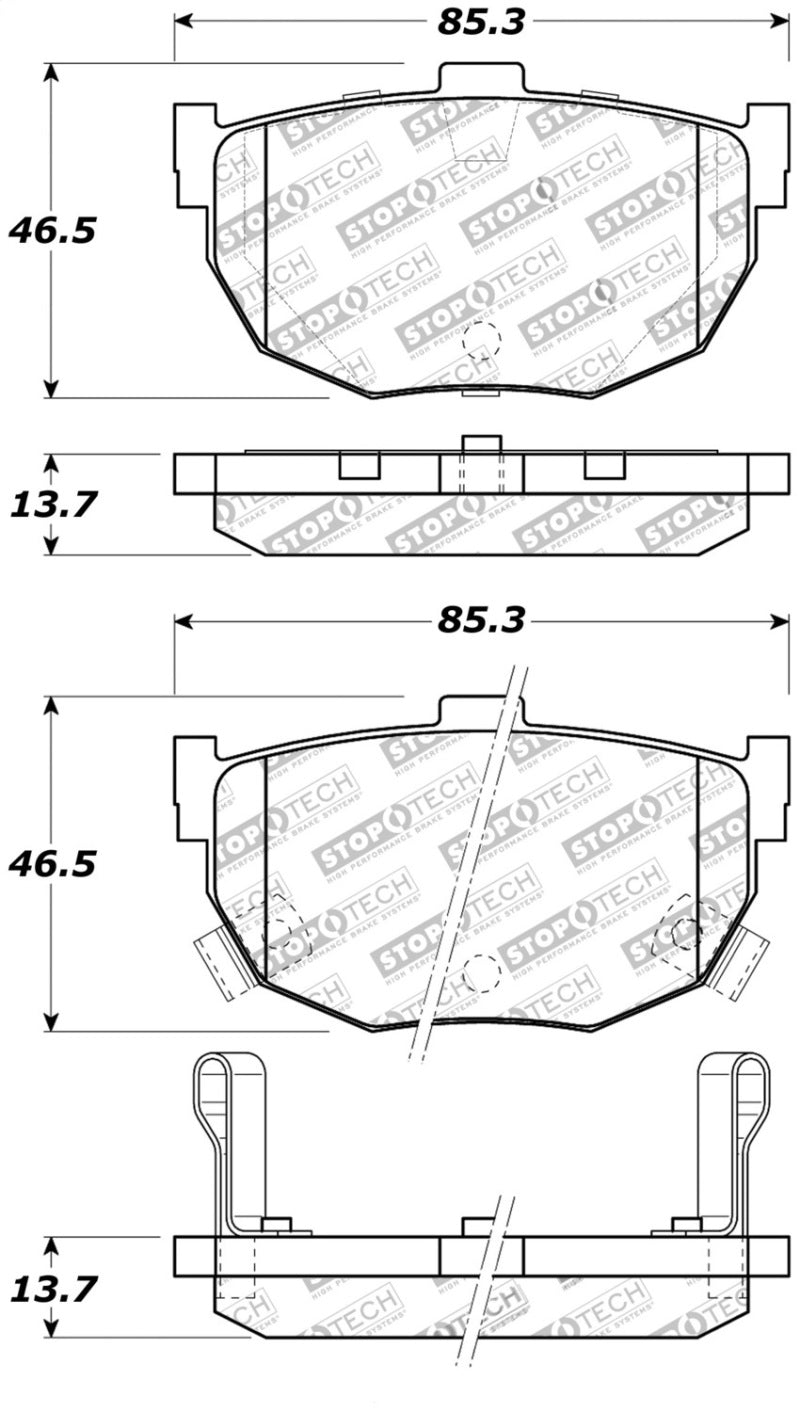 Stoptech 308.0323 Street Touring Hyundai Elantra/Tiburon / Kia Spectra Rear Brake Pads