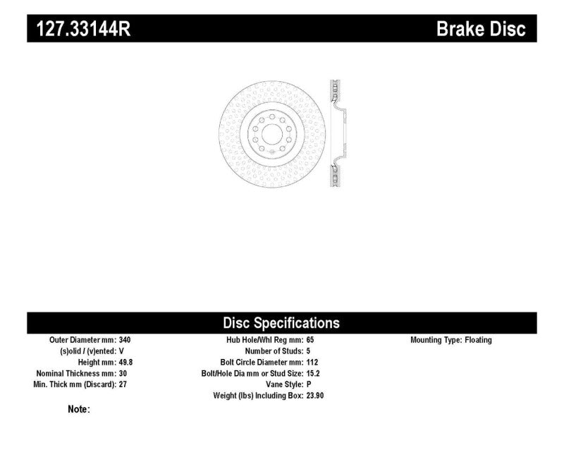 Stoptech 127.33144R Slotted & Drilled Sport Brake Rotor