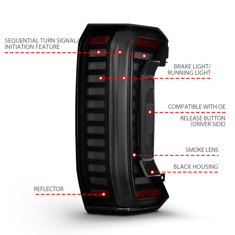 ANZO 311455X 22-24 fits Toyota Tundra Z-Series Full LED Tail Lights Smoke Lens Init/SeqSig- Pair