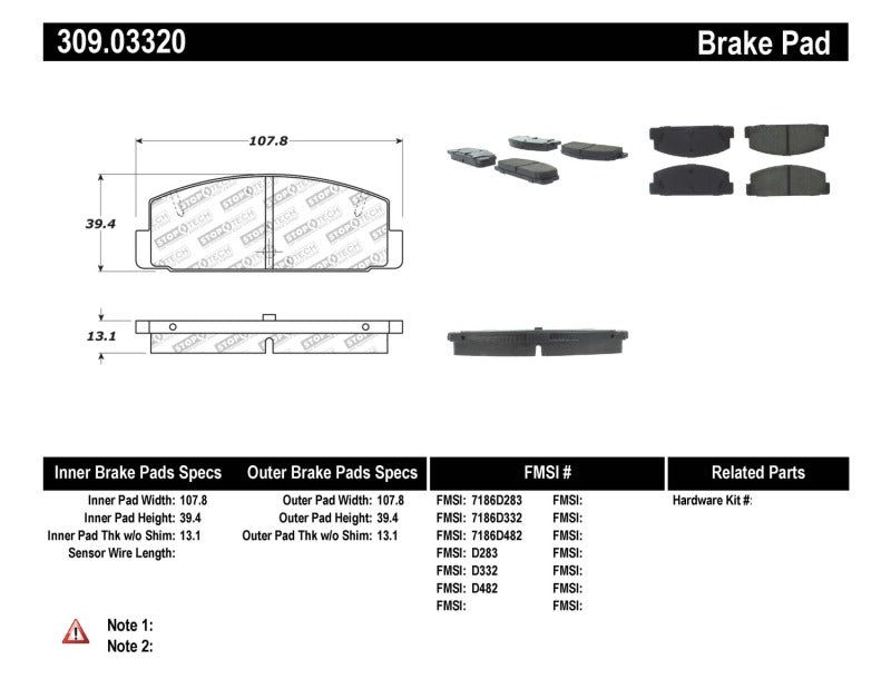 Stoptech 309.0332 Performance 89-95 fits Mazda RX7 / 03-05 Mazda 6 Rear Brake Pads