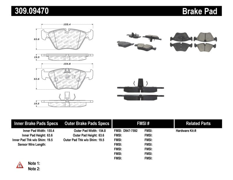 Stoptech 309.0947 Performance 06-09 BMW M3/Z4 (E86/E89) Front Brake Pads