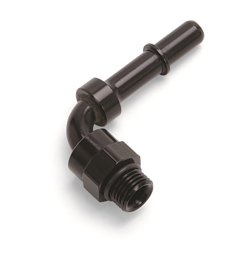 Russell 644063 Performance Adpt Fitting 3/8in SAE Qck Dis Male to #8 SAE Port Male Swvl End 90 Deg Blk Anod