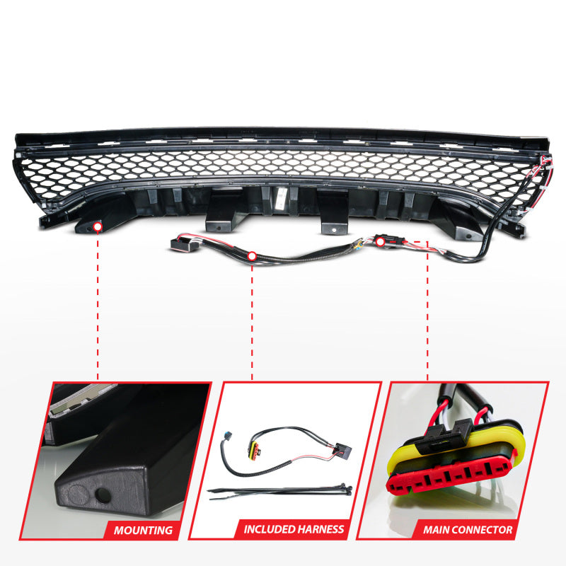 ANZO 901028 15-23 fits Dodge Charger Black LED Grille w/ Initiation & Running Light/DRL Bar
