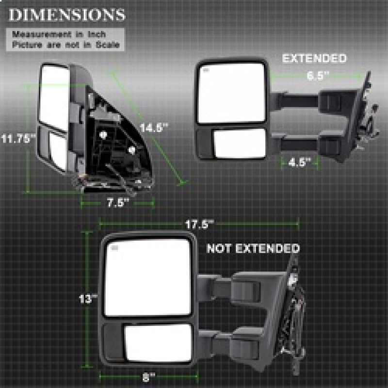 xTune 9935831 fits Ford SuperDuty 08-15 Extendable Heated Mirrors w/ LED Signal