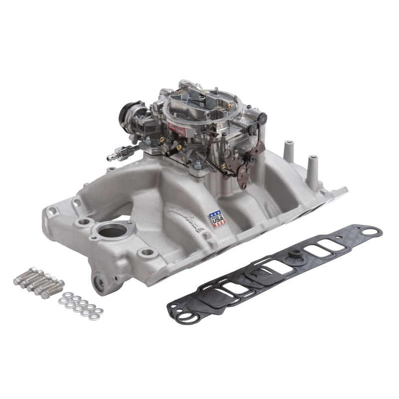 Edelbrock 2056 Manifold And Carb Kit Performer RPM fits Pontiac Natural Finish