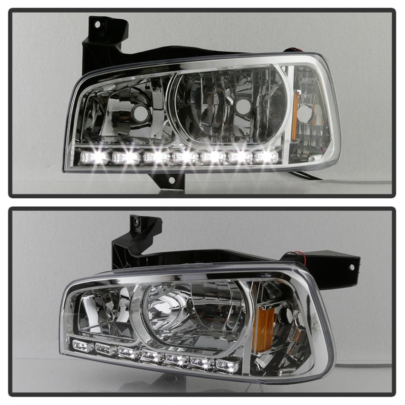 5017628 Xtune fits Dodge 06-10 Charger 1Pc LED Crystal Headlights Chrome HD-ON