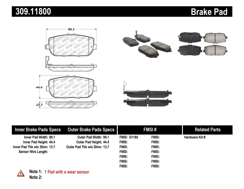 Stoptech 309.118 OE Fit Rear Sport Brake Pads