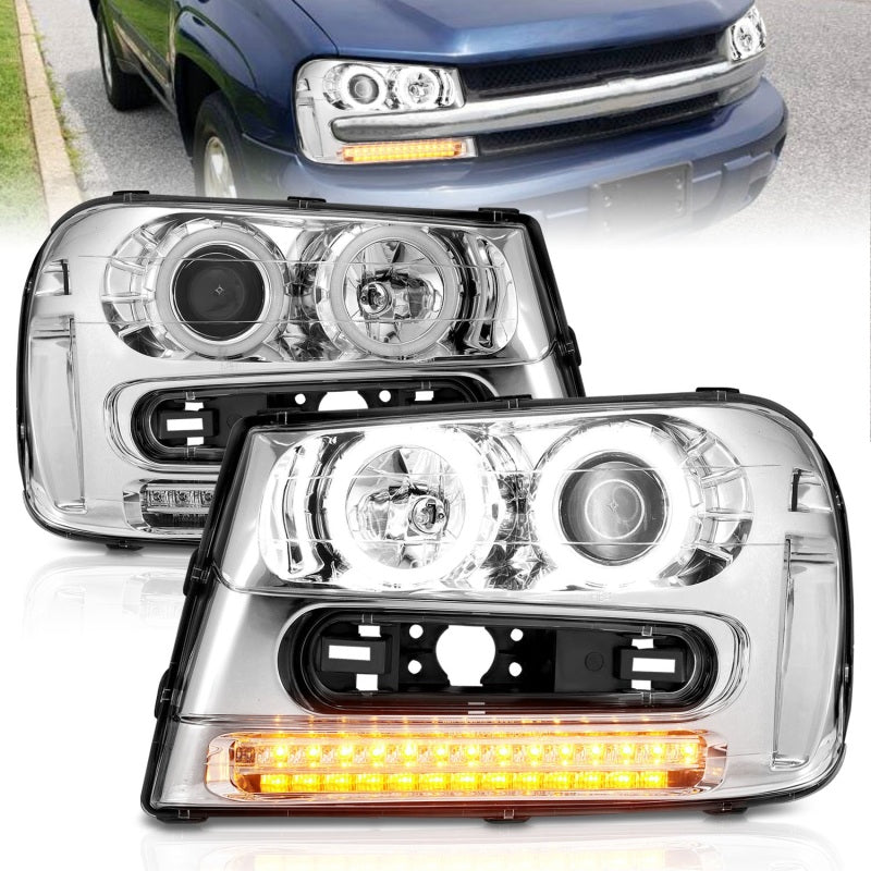 ANZO 111131 2009 fits Chevrolet 02-20 Trailblazer Projector Headlights w/ Halo Chrome