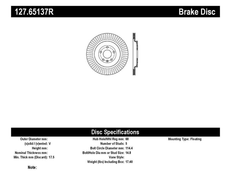 Stoptech 127.65137R Slotted & Drilled Sport Brake Rotor