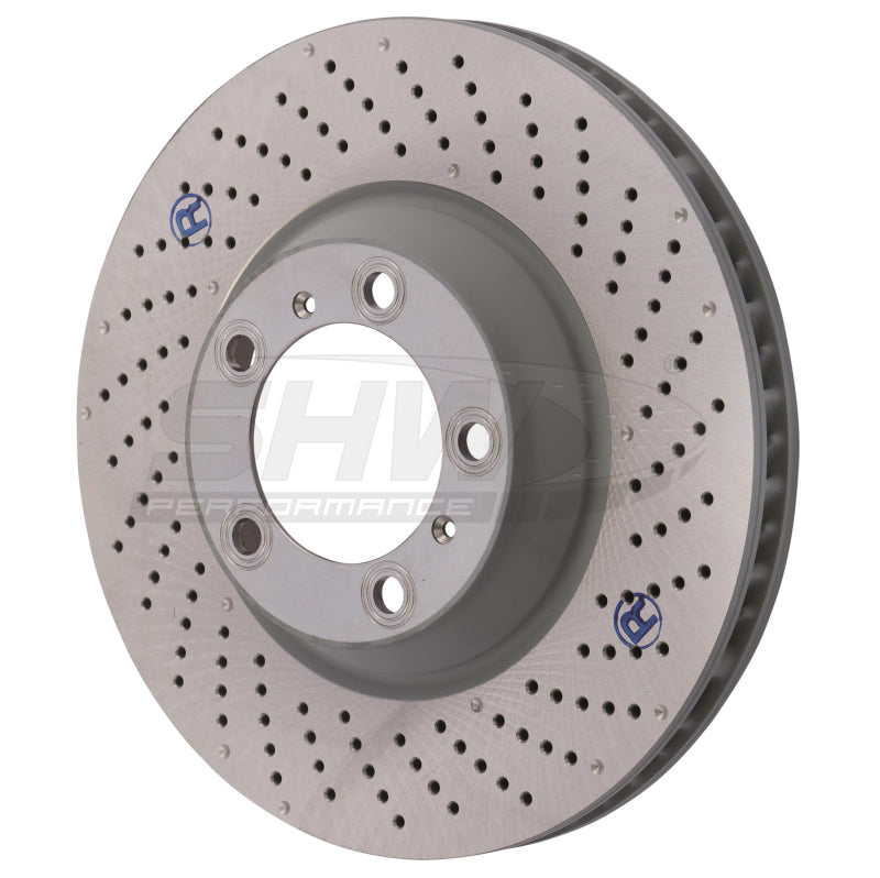 SHW Performance PFR31005 SHW 09-13 fits Porsche 911 Turbo w/Center Lock w/o Ceramic Brake Right Frt Drill-Dimp Rotor (99735140602)