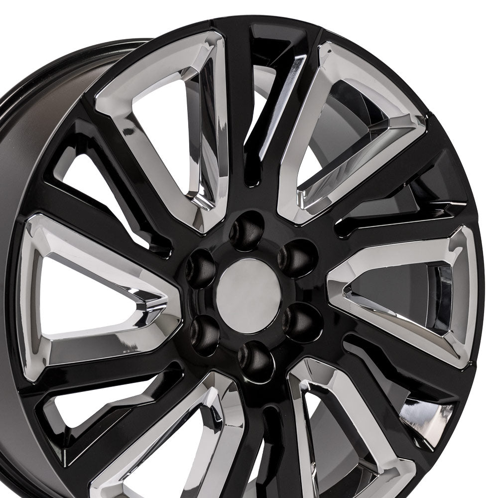 OE Wheels CV39-22090-6550-28B-ic 22" Replica fits GMC Sierra Black and Chrome