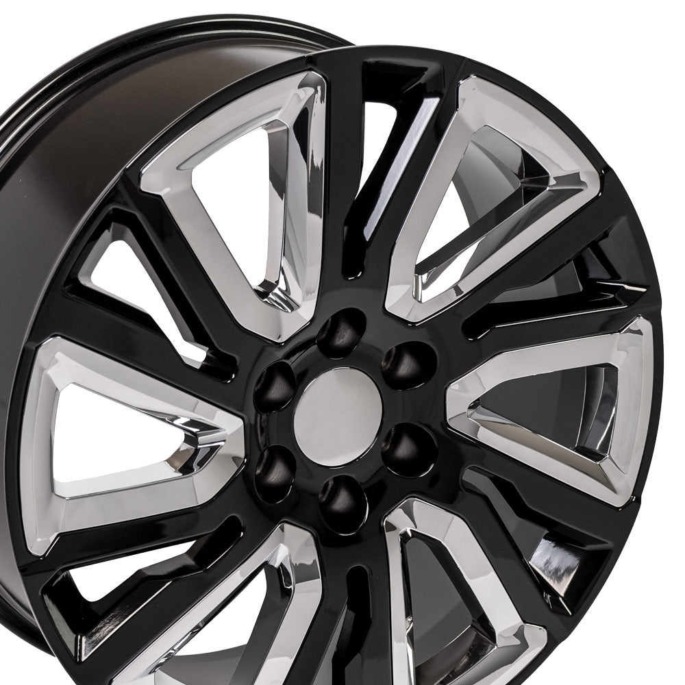 OE Wheels CV39-22090-6550-28B-ic 22" Replica fits GMC Sierra Black and Chrome