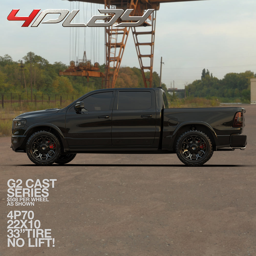 4PLAY 4P70-22100-5D55-24BBT-FX 22x10 fits Ram-Dodge-Jeep-GM-Ford Black Rim