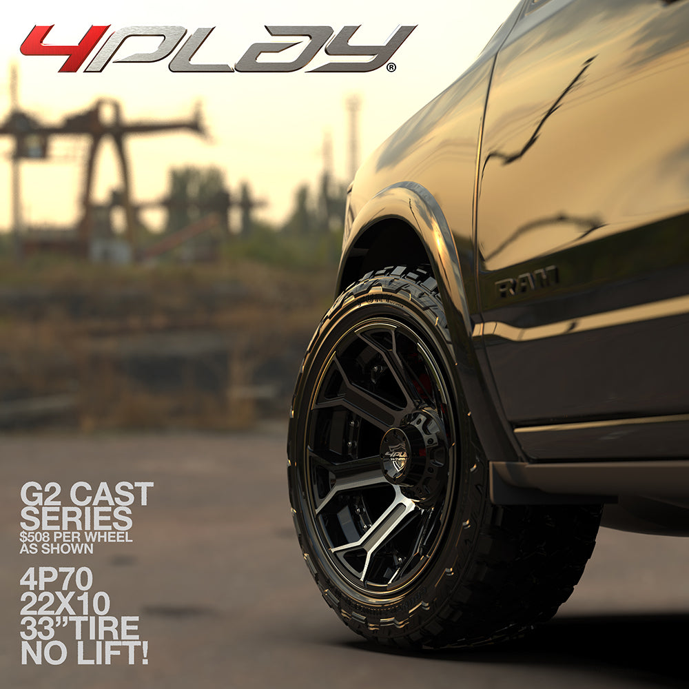 4PLAY 4P70-22100-5D55-24BBT-FX 22x10 fits Ram-Dodge-Jeep-GM-Ford Black Rim