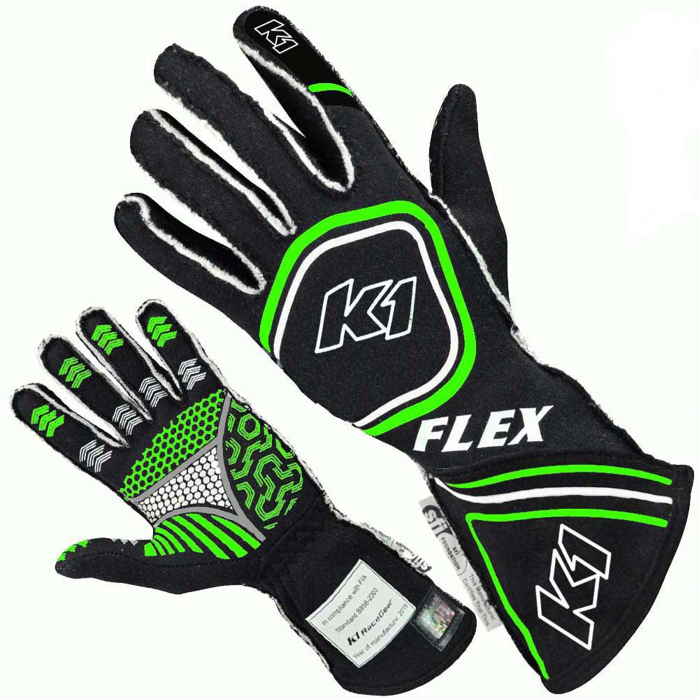 K1 RACEGEAR 23-FLX-NFV-XL Glove Flex X-Large Black / Flo Green SFI / FIA