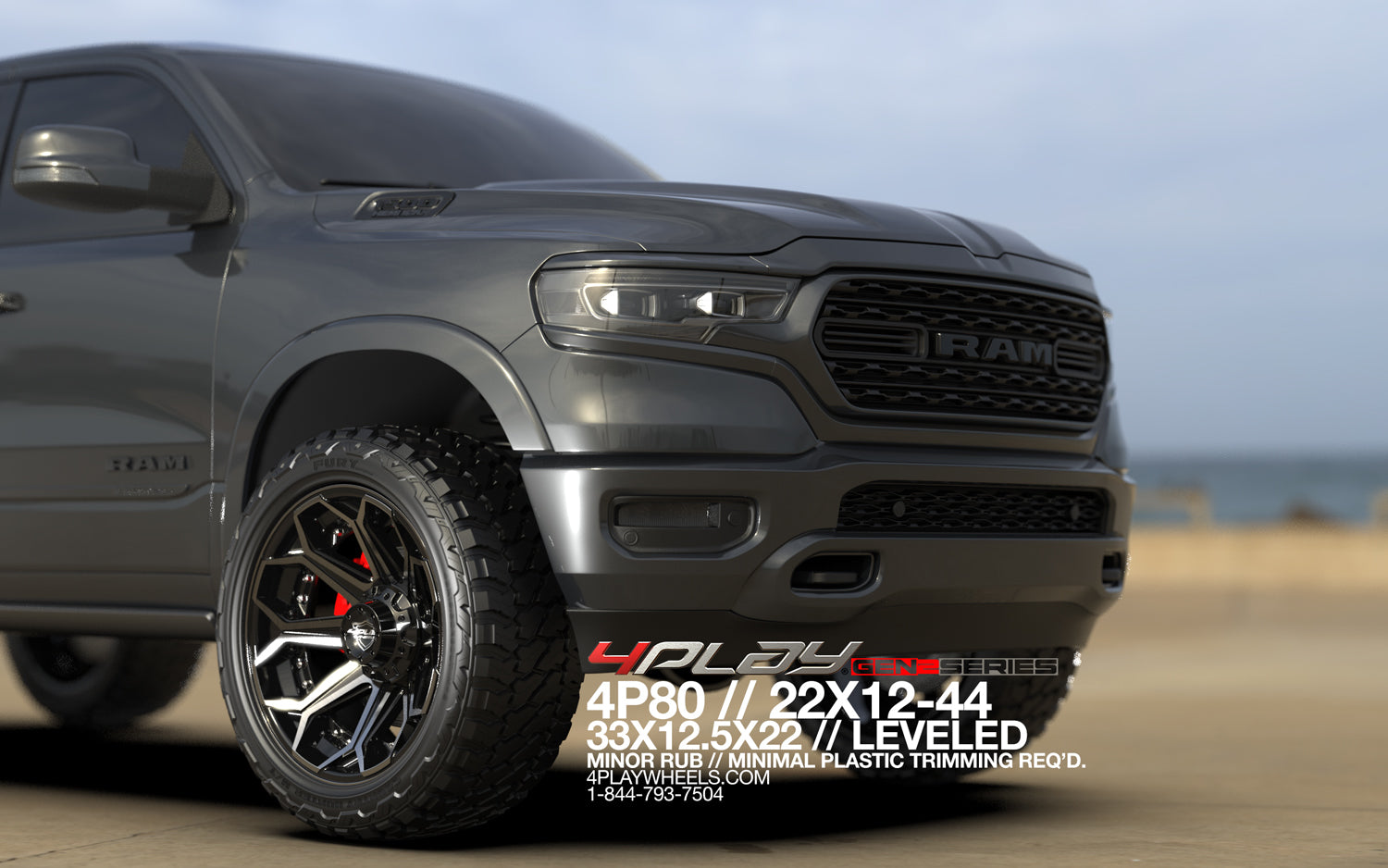 4PLAY 4P80R-22120-6D55-44BBT Gen2 22x12 6x135mm & 6x5.5" -44et in Brushed Black