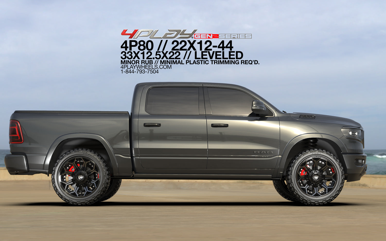 4PLAY 4P80R-22120-6D55-44BBT Gen2 22x12 6x135mm & 6x5.5" -44et in Brushed Black