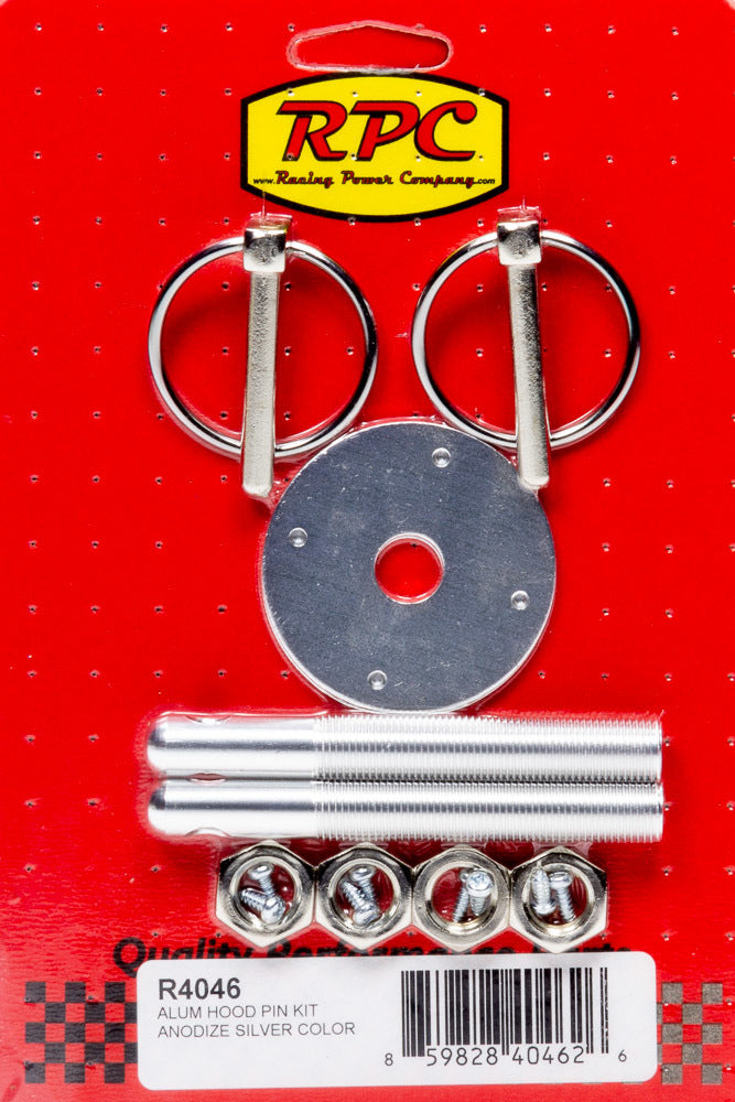RACING POWER R4046 Alum Hood Pin Kit Anodiz e Silver