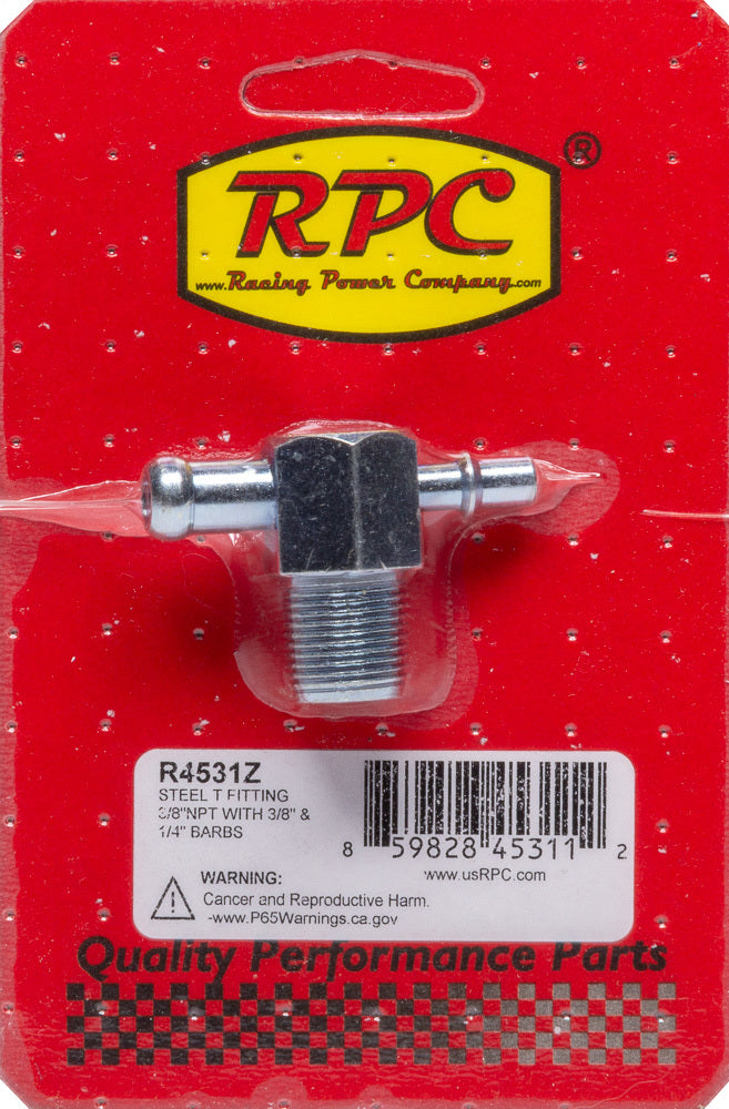 RACING POWER R4531Z Steel T Fitting 3/8In NPT 3/8In & 1/4In Barbs