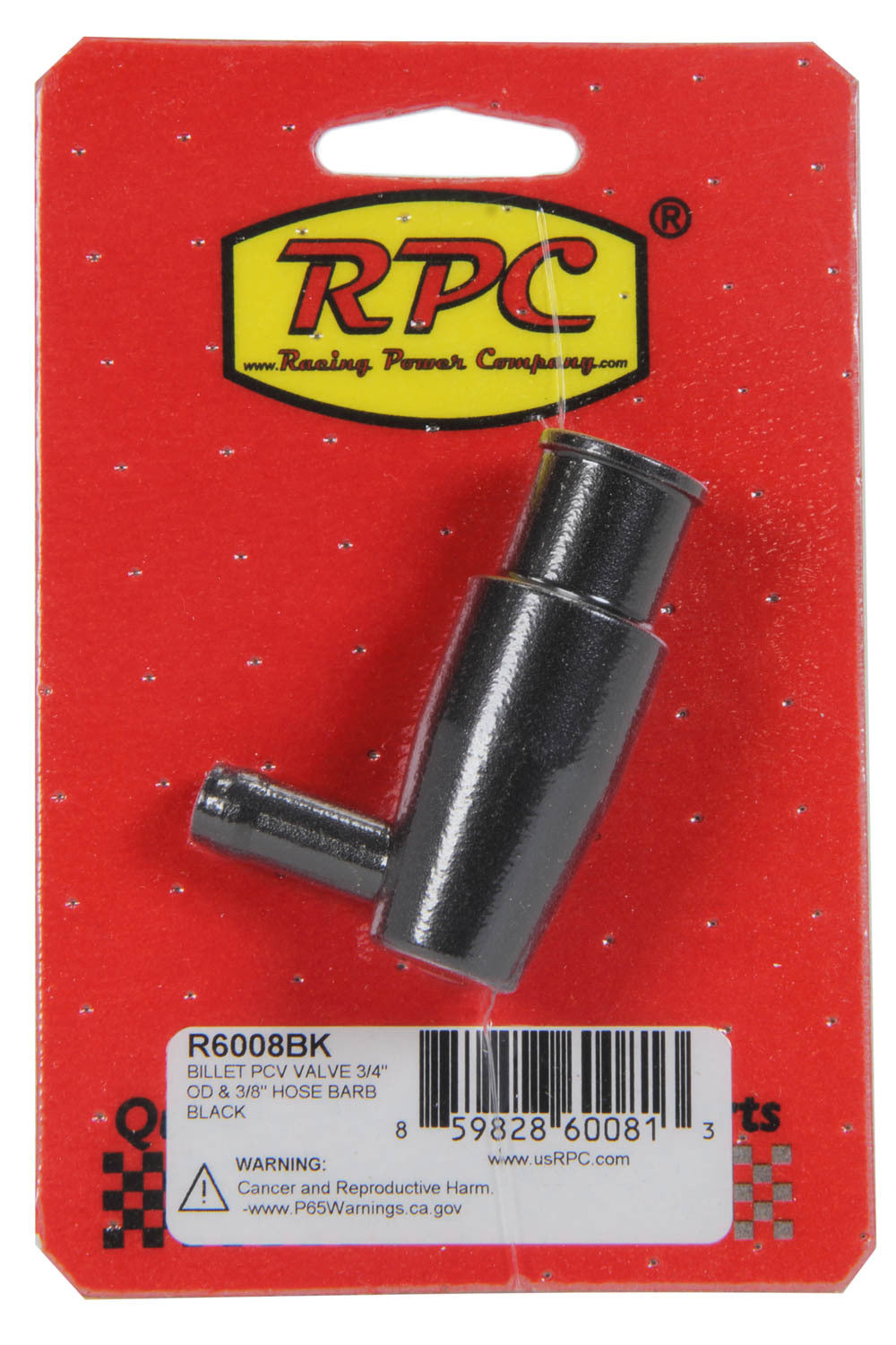 RACING POWER R6008BK Billet PCV Valve 3/4in OD 3/8in Hose Barb Black