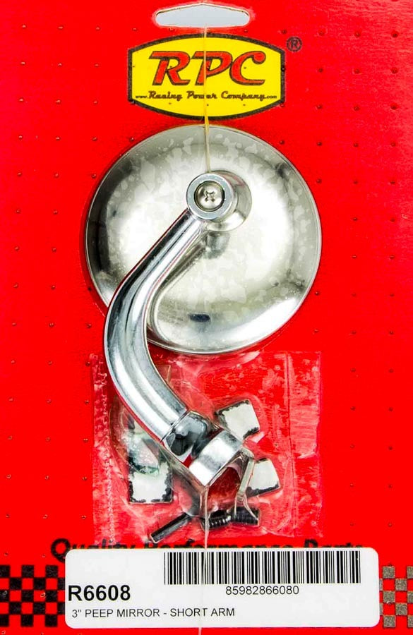 RACING POWER R6608 Chrome Steel Peep Mirror w/Short Arm 3in