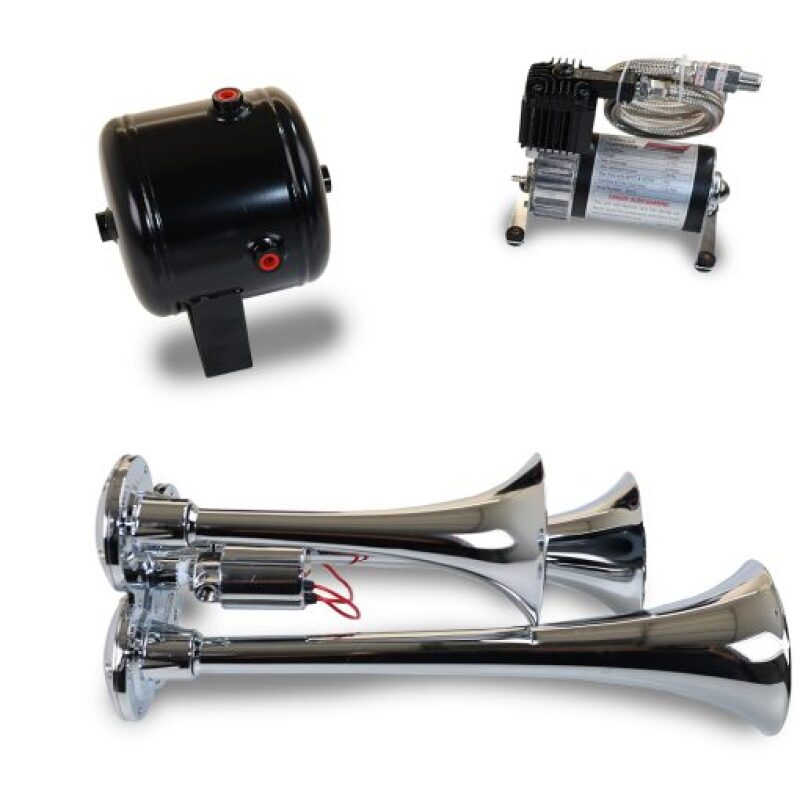 Kleinn HK3 Triple Chrome Horn Kit w/ 130 PSI Air Compressor / 1.0 gal Air Tank