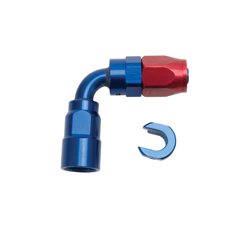 Russell 611270 Performance 5/16in SAE Quick Disc Female to -6 Hose Red/Blue 90 Degree Hose End
