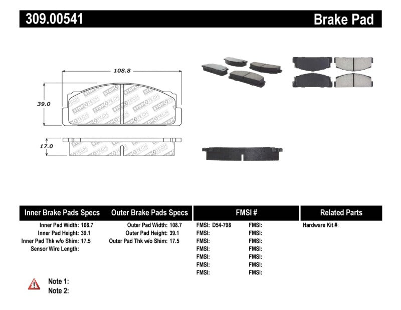 Stoptech 309.00541 Performance Brake Pads